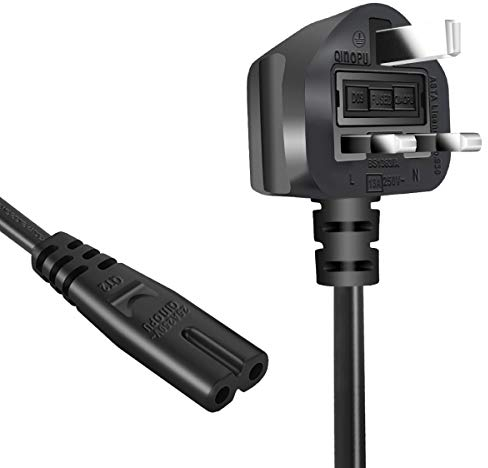 EXTRASTAR 13A Fused Figure 8 Power Cable, 2 pin Mains Power Lead (IEC60320C7 to BS1363/A), 1.5 Metre UK Plug Power Cord for Printer, Digital Camera, Smart TV Monitor - Black