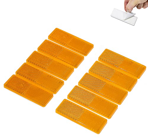 TAEUYYM 10 x Anhänger Selbstklebend Gelb Rechteckig Katzenauge Reflektor, Anhänger Rechteckig Rückstrahler Katzenauge Reflektor, Selbstklebend Katzenauge Reflektor,Für Anhänger Wohnwagen Traktor(Gelb)
