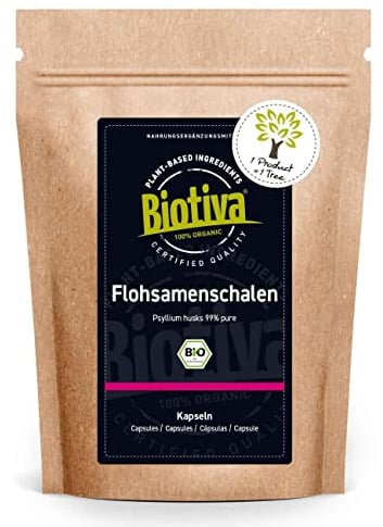 Téguments de psyllium Pureté 99% bio 600 Gélules - 700mg - Fibre alimentaire - Vegan, Paleo - Planago Ovato - Psyllium husk - Mis en bouteille et contrôlé en Allemagne - Biotiva