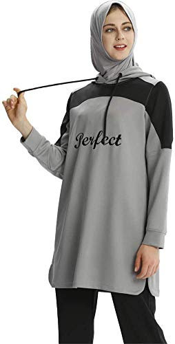 nadamuSun Muslim Trainingsanzug Islamischer Trainingsanzug Muslimah Sweatshirt Outdoor Sportanzug Jumper Hoodie Sportswear (Grey, 3XL)