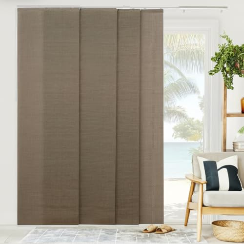 CHICOLOGY Panel Track Vertical Blinds for Sliding Patio Doors, Room Dividers and Closet Covers, Four Woven Panels 23 in Wide Each, Adjustable Track 46-86 in W, Height Trimmable Up to 96 in, Truffle