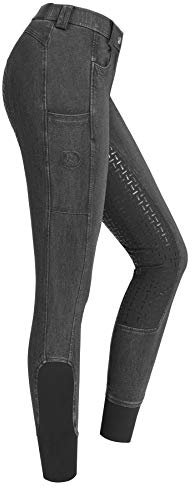 RIDERS CHOICE Damen Jeansreithose mit Silikonvollbesatz und Handytasche - RidersDeal Collection für Reiter, Grau, Gr. 34