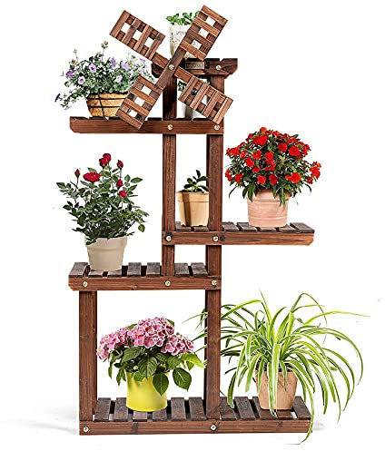 COSTWAY Porta Piante da Interno ed Esterno, Scaffale per Piante in Legno a 5 Livelli, Porta Fiori e Vasi a Forma di Mulino da Balcone, Giardino e Salotto