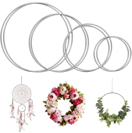 Sporgo Metallringe, 8 Stück 4 Größen Makramee Zubehör Ringe Metall, 15cm 20cm 25cm 30cm Silber metallringe zum basteln für DIY Floral Hoop,Traumfänger, Hochzeitskranz, Floristik, Wandbehang