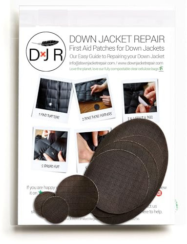 DAUNENJACKEN-REPARATUR-PATCH-SET - Einfach zu verwenden, vorgeschnitten, selbstklebend, wasserdicht, reißfestes zur Reparatur von Kleidung, Schlafsäcken, Zelten und Outdoor-Ausrüstung (Dunkelbraun)