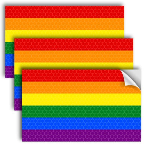 LGBTQ Pride Regenbogen-Flaggen-Aufkleber, reflektierend, 12,7 x 7,6 cm, unterstützt Schwulen-LGBT-Gleichheit, Ally Aufkleber, 3 Stück