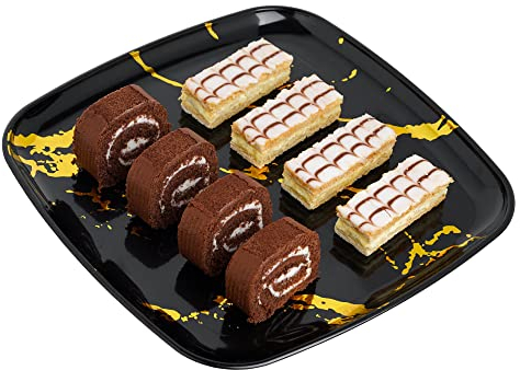 STACKABLES ~ Pack of 4 Square Serving Tray 12 ~ Black and Gold Serving Platters ~ Tea Coffee Snack Food Serving Tray for Home Kitchen Restaurant & Living Room