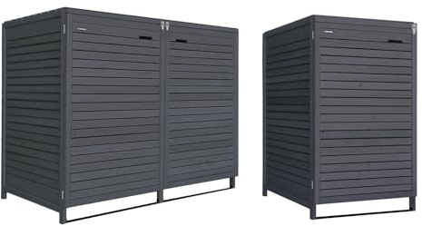 Mülltonnenbox 120L KLEINE Tonnen Mülltonnenverkleidung Mülltonnecontainer Adria24 Aufbewahrungsbox Holz vorimprägniert in anthrazit mit Rückwand (3 Tonnen)
