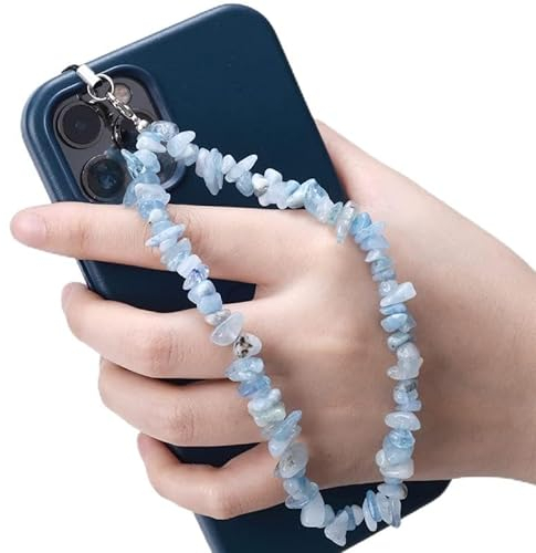 PTNKUIIY Handykette Bunt Handyanhänger, Gradient Natürlicher Kristallstein Kies Handykette Perlen Kette Telefon Lanyard Handy Charm Telefonkette Handyschmuck Handschlaufe Anhänger Kette Für Frauen