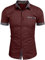 Misfuso Chemise Homme à Carreaux Manche Courte avec Poche Poitrine,Chemise décontractée sans Repassage Vine Rouge M