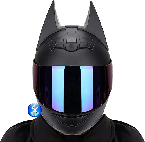 Bluetooth-Helm Für Männer Und Frauen, DOT/ECE-Zertifiziert Für Männer Und Frauen, Cooler, Süßer Batman-Integralhelm, Leichter, Cooler Elektrischer Fahrrad-Motorrad-Rennmotorradhelm A,XL
