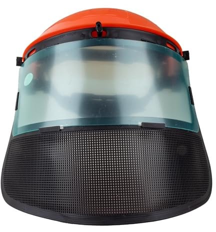 Ama Visera combinada de malla metálica y policarbonato: Visera protectora para desbrozadora, Ajustable, Protección facial