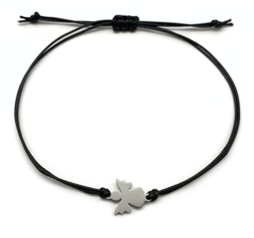 Schutzengel Armband | Glücksbringer Armkettchen mit Engel Schutzengelchen | Armbändchen Geschenk Freundschaftsband (Schwarz)