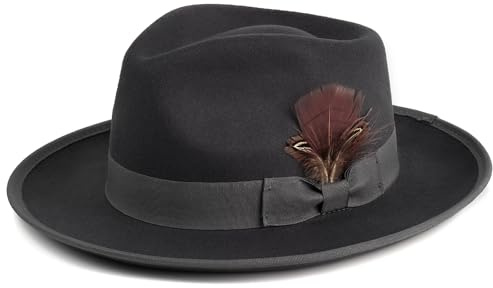 FADACHY Fedora Hats for Men & Women Wide Brim Felt Hat Dress Panama Trilby Hats Dark Grey Fedora
