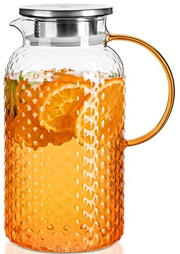 Glaskrug, PARACITY Karaffe, Wasserkaraffe mit Squama-Design, Glaskaraffe mit Deckel, Design mit Großem Durchmesser Leicht zu Reinigen (1900ML)