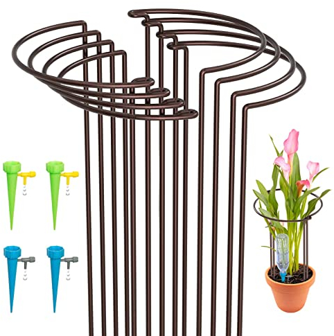 KAZITOO 8 Pack 60cm Tall Bow Plant Support Stakes, Large Strong Metal Garden Supports Sticks Retro Half Round Flower Hoops Ring Cage for Peonies Hydrangea Tomato Vegetables Sedum(60x30cm, Bronze)