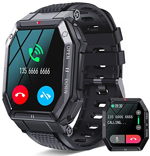 LEMFO Smartwatch Uomo Orologio Chiamata Bluetooth e Risposta Vivavoce 1.85 Fitness Militari Smart Watch Tracker con 24 modalità Sport Contapassi/Cardiofrequenzimetro/SpO2/Cronometro per Android iOS