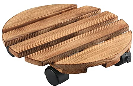 DRYFAL Pflanzenwagen, 30 cm Pflanzenwagen, Pflanzenständer, Pflanzenhalter, Räder, Pflanzenwagen, Pflanzenständer aus Holz mit Rädern, Strapazierfähiger Pflanzenroller mit Feststellbaren(Runden)
