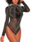 MAYFASEY Women Sexy Mesh Long Sleeve Rhinestone Leotard Top Jumpsuits Clubwear Bodysuit, Black, S