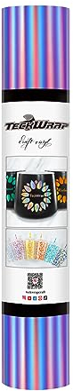 TECKWRAP Glossy Rainbow Holographic Chrome Vinyl Bubble Free Rainbow Holographic Adhesive Craft Vinyl with Air Channels 1ftx5ft, Lilac