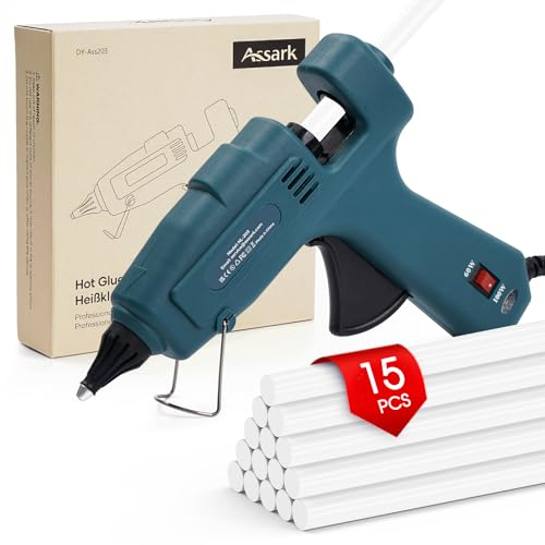 Assark Pistola per colla a caldo, 60/100 W, con 15 penne a colla a caldo (0,43 x 7,87 pollici), per scuola, artigianato, fai da te, arte, riparazioni rapide a casa (verde)