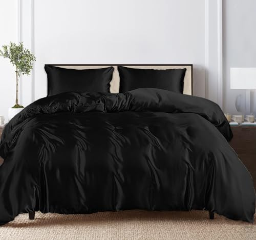 LINENWALAS Super-King-Bettwäsche-Set, 100% Tencel Eukalyptus-Seiden-Bettdeckenbezug-Set, weicher als ägyptische Baumwolle, natürliches Feuchtigkeitstransportierendes Bettwäsche-Set (SuperKing, Jet