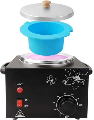 Portable Wax Warmer for Painless Hair Removal, Single Waxing Pot | Professional for Women Men, Rapid Heating, Adjustable Temperature, 20pcs Sticks,1 Silicone Bowl
