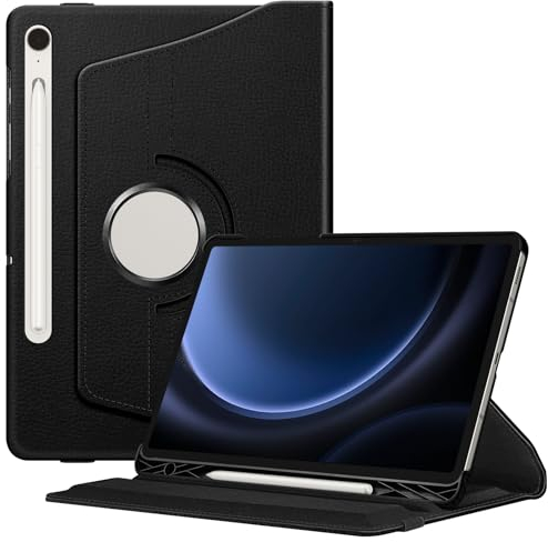 Fintie Hülle für Samsung Galaxy Tab S10 FE/S9 FE 10.9/S9 11 Tablet mit S Pen Halter - Schutzhülle Cover mit 360 Grad drehbarem Ständer und Auto Schlaf/Wach Funktion, Schwarz