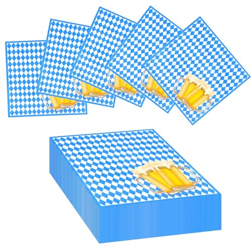 Oktoberfest Servietten Bayrische Servietten, 48 Stück Blau Weiß Servietten Oktoberfest Deko Servietten, Servietten Bayrisch Bayerische Servietten Blau Weiß, 33 x 33 cm