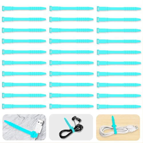 Silicone Cable Ties Cord Organizer, 4.5 Reusable Zip Ties, 30pcs Rubber Cable Ties Straps for Wire Management, Elastic Cable Organizer for Home Office Supplies Cord Ties(11.3cm, 30pcs, Green)