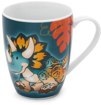 NICI Tasse en porcelaine dinosaure Cerastups 310 ml, 10x8 cm bleu avec une banderole