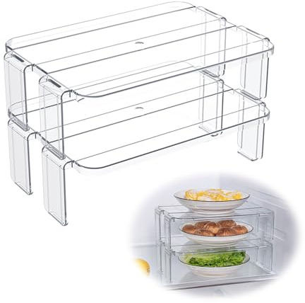 xtemtoamz Étagère Placard Rangement - Demi Etagere, Organisateur Placard Cuisine, Etagère pour Intérieur de Placard, Congélateur, Organisateur de Cuisine Empilable pour Vaisselle,2 Pièces