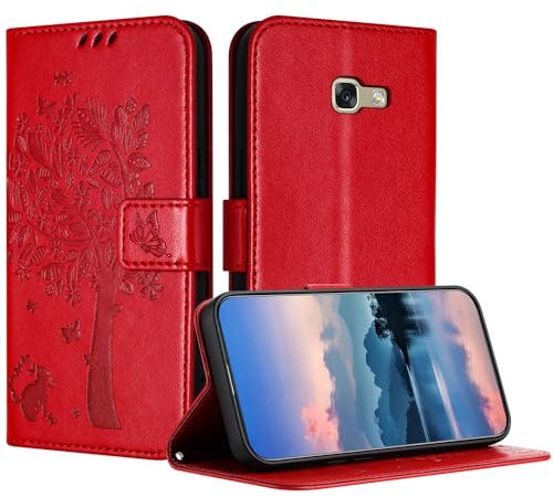 JayModCase Hülle für Samsung Galaxy A5 2017 / A520, Leder Klapphülle Schutzhülle mit [Kartenfach] [Standfunktion] [Magnetverschluss] Handyhülle Kompatibel mit Samsung A5 2017 - Rot