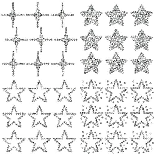 CREATCABIN 4 Sheets Small Stars Rhinestone Iron on Decal Bling Crystal Iron on Transfers Patches Decals Hot fix Appliques Heat Transfer Glitter for T-Shirt Bags Clothes Jeans Letter Hat Silver 3.9Inch