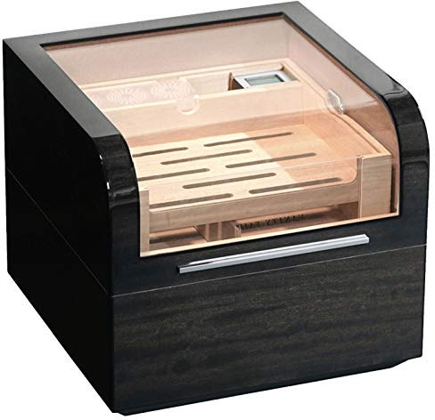 Zigarrenbox, Humidore, Desktop-Zigarren-Humidor, Zigarren-Aufbewahrungsbox Aus Zedernholz Und Leder, Gut Versiegeltes Mit Tablett Und Verstellbarer Trennwand, Glas-Hygrometer Und Rechteckiger Luftbefe