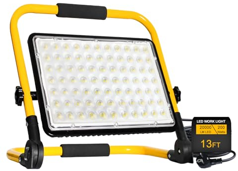 200W Projecteur LED Chantier 20000 Lumens Éclairage de Chantier Puissant Lumière Blanche 6500K Étanche IP66 avec Prise et Cordon de 4M pour Chantier d'atelier