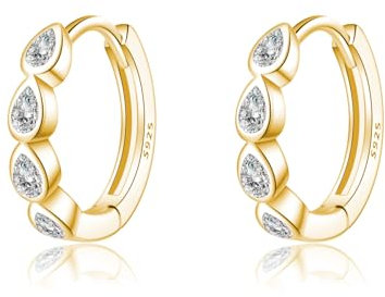 SLUYNZ 925 Sterling Silber Kleine Tropfenförmige Creolen für Frauen - CZ Wassertropfen Huggie Infinity Ohrringe (B-Gold)