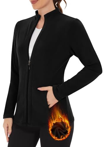 WOWENY Fleecejacke Damen Warm Gefüttert Sweatshirt mit Stehkragen Full Zip Fleece Sweatjacke Leichte Winter Outdoor Laufen Wandern(Schwarz, S)