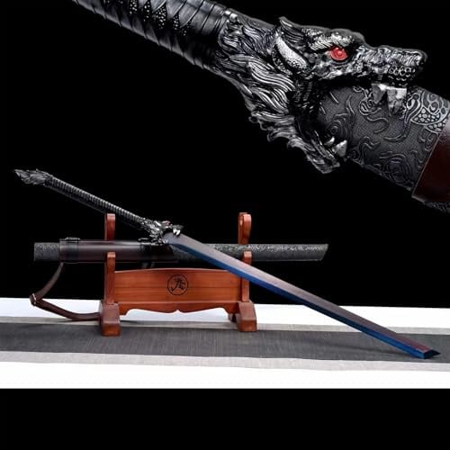 KWXPW Echtes handgefertigtes Samurai-Schwert,traditioneller Schmiedeprozess,Klinge aus Manganstahl,gebackene Blaue Prozessbehandlung,chinesisches Tang-Hengdao-Katana für Sammlung,Dekoration,Geschenke
