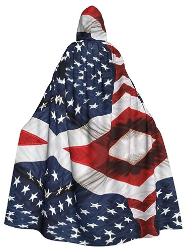 Capa unisex con capucha de bandera americana, disfraz de Halloween, disfraz de caballero gótico, ropa extraña, Negro, talla única