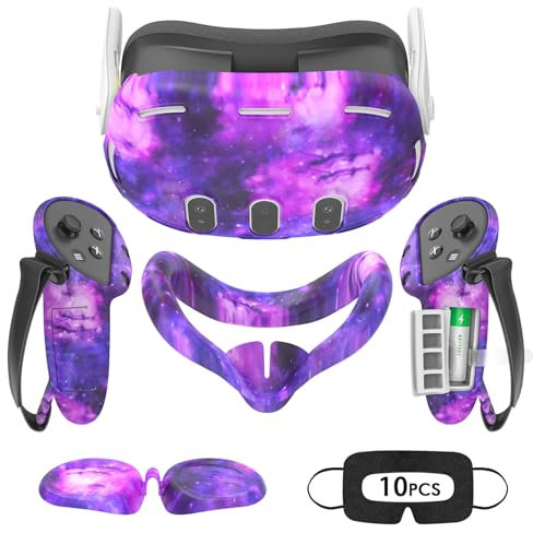 Tyasoleil Accessories Compatible with Oculus Quest 3, Silicone Cover Set VR Accessory Set, Include Controller Grip Leather Cover, VR Shell Cover, Face Cover, Lens Cover (Starlight Purple)