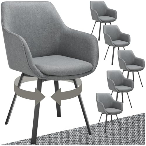 tectake® 6er Set Stuhl drehbar, Esszimmerstühle mit Armlehne, Küchenstühle, Stühle Esszimmer, Drehstühle für Dining Lounge, Esstisch, Schminktisch, Armlehnstuhl, Esszimmermöbel - anthrazit