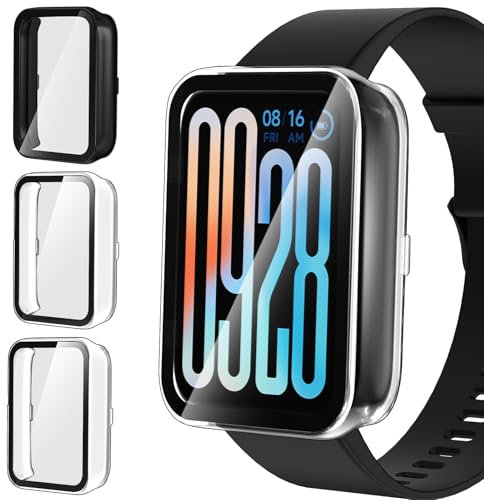 ivoler 3 Piezas Funda para Xiaomi Smart Band 9 Pro (No para Xiaomi Smart Band 9), Protección Completa Protector de Pantalla de Cristal Vidrio Templado Anti-arañazos Carcasa, 2 Transparente + 1 Negro
