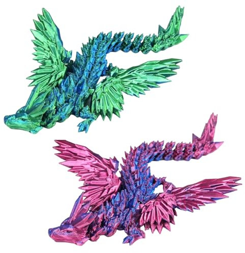 3D Drache, 2 Stück Ewegliche Gelenke 3D Druck Drache mit FlüGeln, Realistische 3D Gedruckter Drachen für Erwachsene und Kinder, Drachen Spielzeug für Home Office Desktop Dekoration, für Ab 14 Jahren