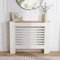 OHS Cream Radiator Cover Medium, Stylish Slatted Design Wooden Frame Oak Top Shelf Wooden Radiator Covers for Living Room Bedroom Hallway