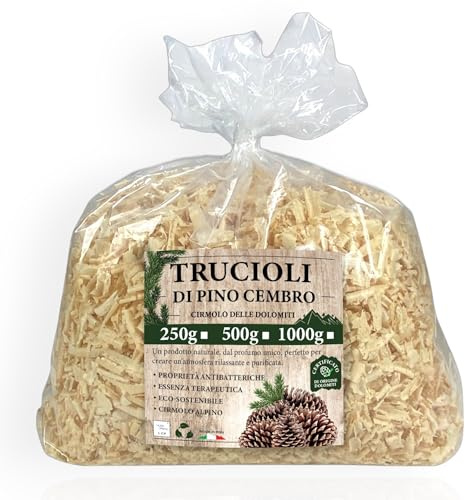 Tex family Cembro-Kiefernspäne – Cirmolo aus den Dolomiten – 100 % natürlich und zertifiziert – duftend und reinigend für Kissen und Beutel – 1000 g