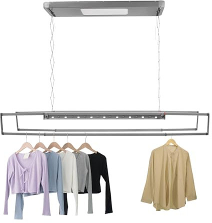 LOYEMAADE Wäscheständer Decke,Elektrischer Ausziehbar Wäschetrockner Deckenmontage Mit Fernbedienung,Höhenverstellbar Einstellbare Länge 130-215 cm klappbar Deckentrockner für Balkone, Waschküchen