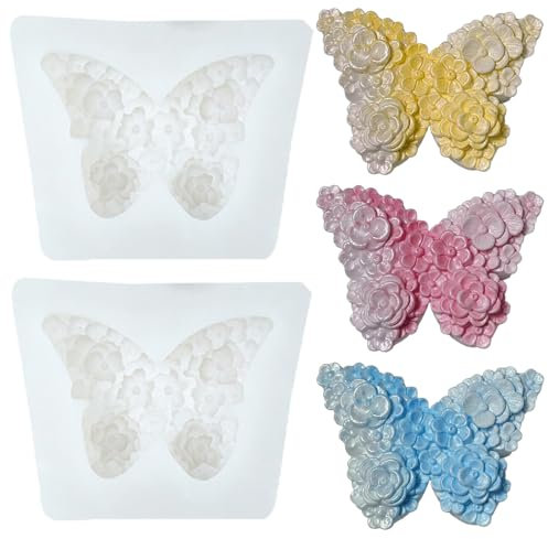 EnixwH 2 Piezas Moldes para Velas Silicona, Moldes Velas Silicona con Patrones De Mariposas Y Flores, Silicone Mould para Manualidades De Arcilla Polimérica, Jabones, Manualidades De Yeso
