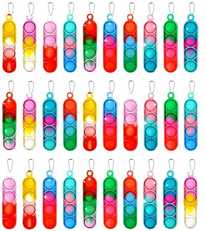 Funalix Pop - Lot de 40 porte-clés - En silicone - Mini jouet anti-stress - Pour bureau de bureau - Cadeau de fête pour enfants et adultes - Couleur arc-en-ciel
