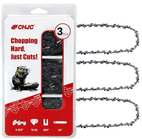 CHJC 3 Pack 20 Inch Chainsaw Chain, .325 Pitch, .050 Gauge, 78 Drive Links